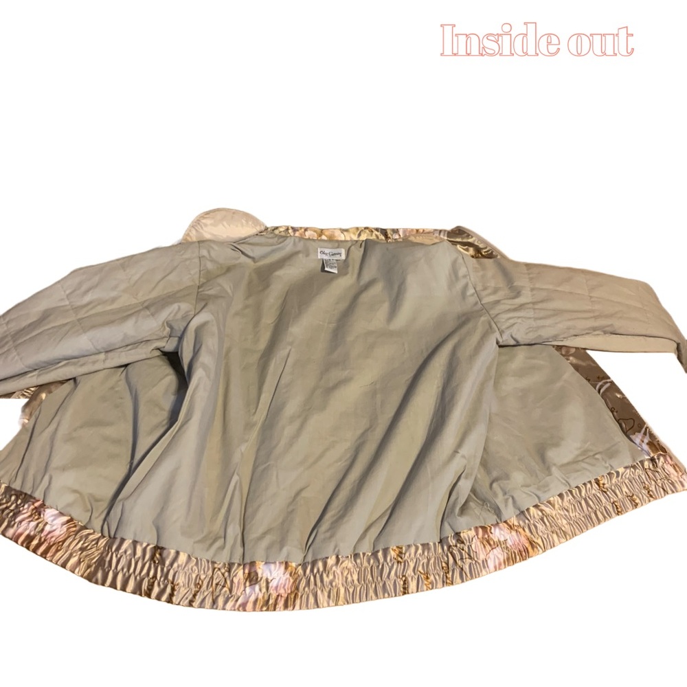 VINTAGE OLEG CASSINI FLORAL PRINT CREAM A  PINK BLUSH SATIN BOMBER JACKET (M) - Picture 11 of 13